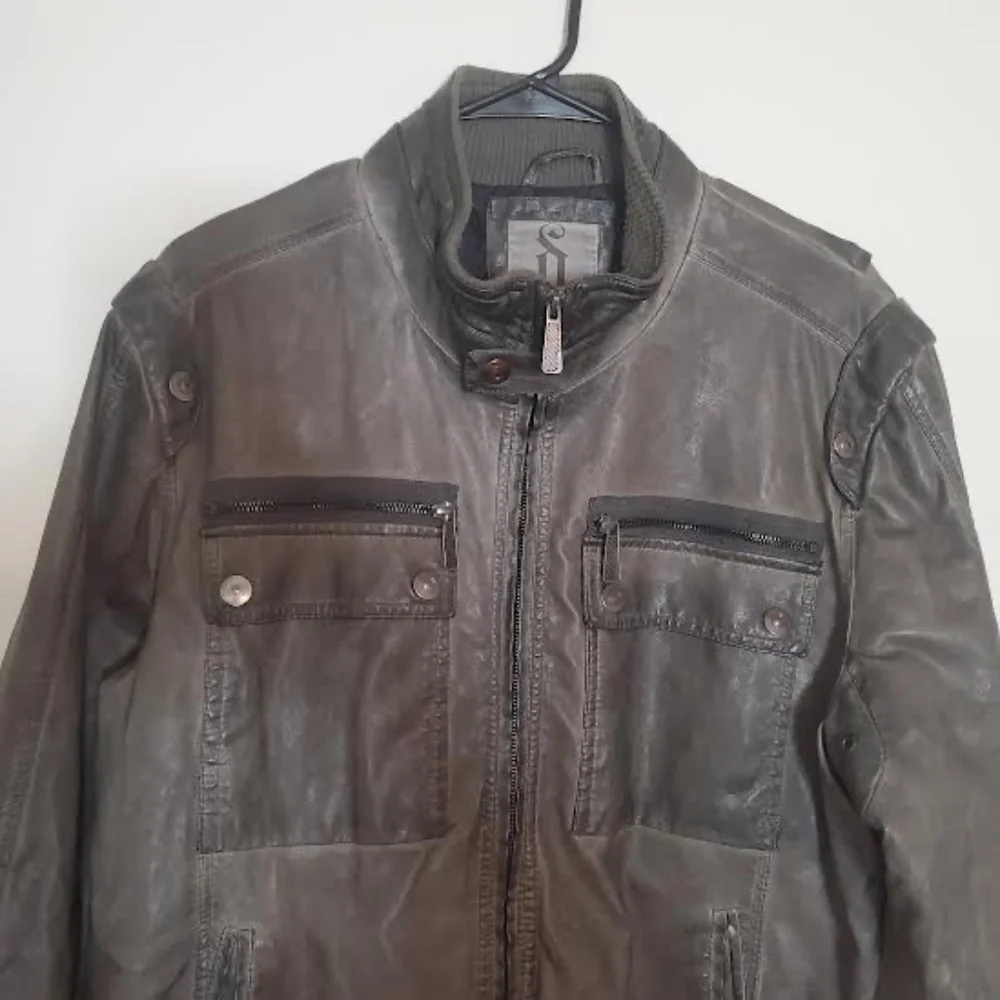 Vintage Mens Decree Faux Leather Distressed Bomber Jacket. Size Large. - Picture 2 of 11